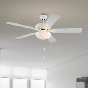 52 in. Indoor White 5-Blade Farmhouse Reversible Ceiling Fan with Light Kit and Pull Chain
