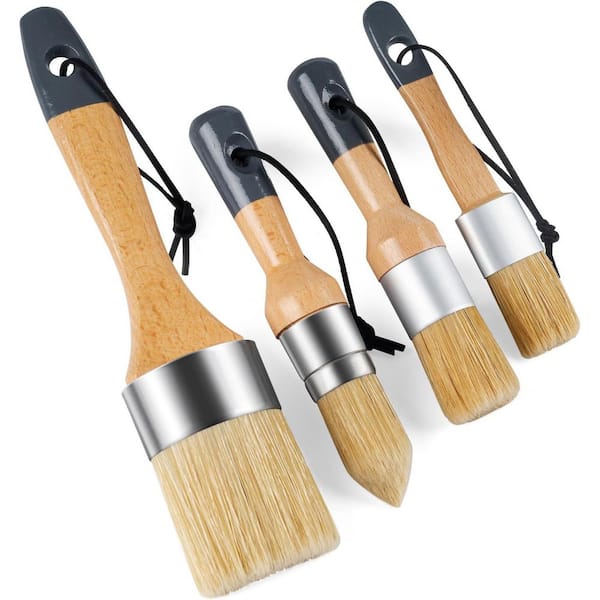 4-Pcs Chalk Paint Wax Brush Set for DIY Home Decor and Art Crafts with Natural Bristles, Comfortable Wood Handle