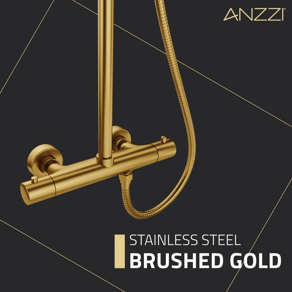 Brushed Gold Heavy Rainfall Stainless Steel Shower System with Hand Sprayer