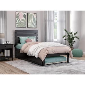 Oxford 40-1/4 in. W Espresso Dark Brown Twin Size Solid Wood Frame with Twin Size Pull Out Trundle Platform Bed