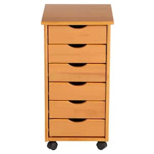 6-Drawer Solid Wood Mobile Storage Cart in Pine