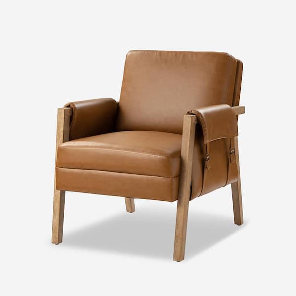 JAYDEN CREATION Marian Camel Comfort Faux Leather Armchair with Solid Wood Frame