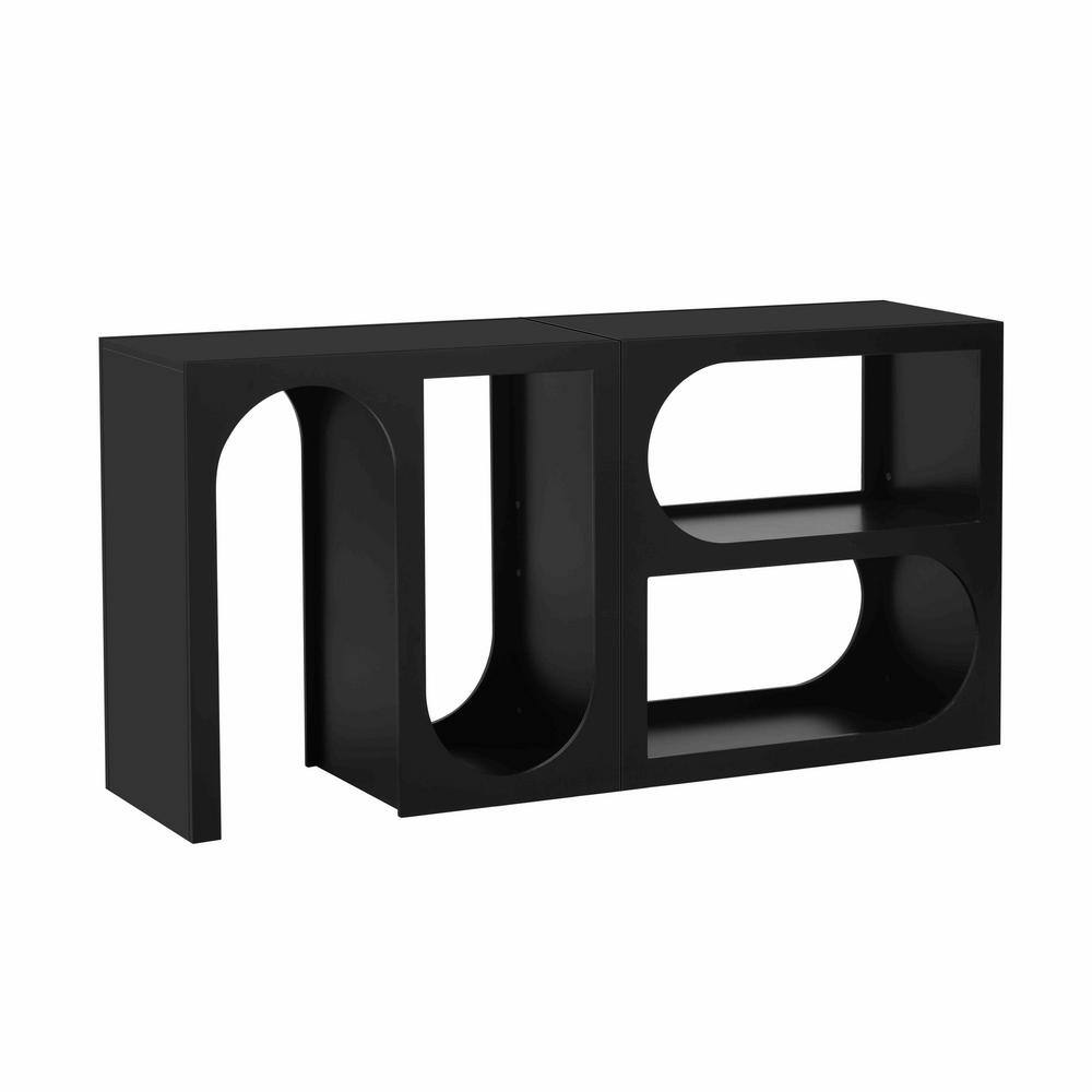 62.8 in. Black Rectangle Wood Console Table with Rectangular Exterior and Curved Interior Design