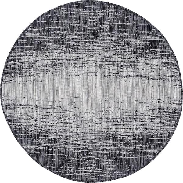 Gray Ombre Outdoor 4 ft. Round Area Rug