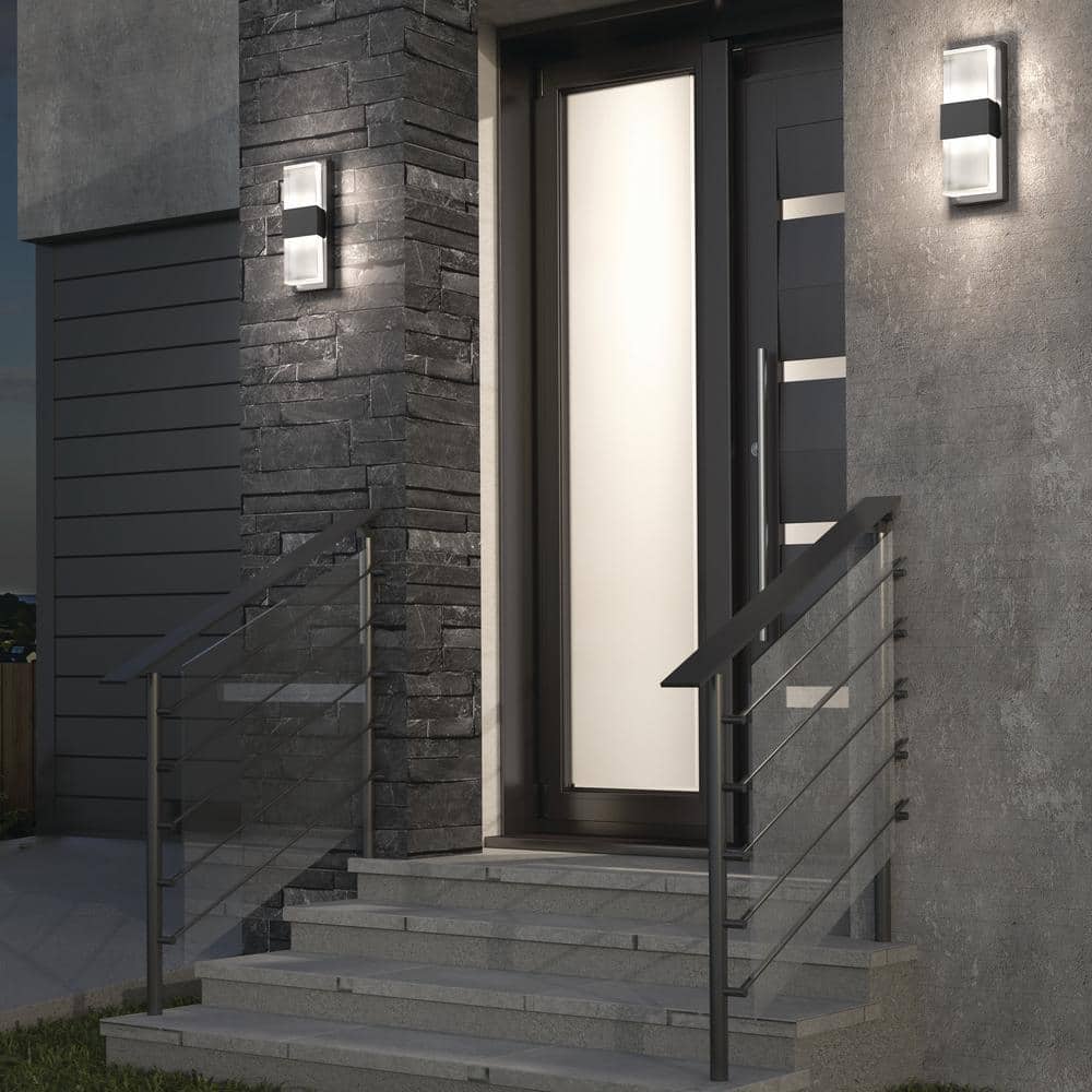 Medium Black Steel Modern Outdoor LED Lantern Sconce