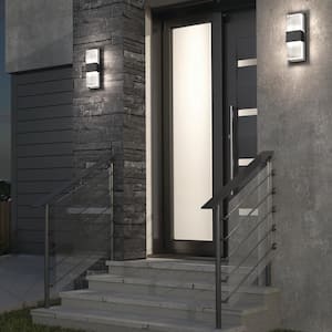 Mazza Frosted Black Modern Integrated LED Indoor/Outdoor Hardwired Garage and Porch Light Wall Lantern Sconce