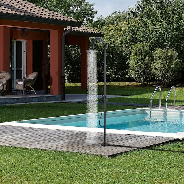 Tomfaucet Outdoor Exposed Shower Faucet Single-Handle Freestanding Tub Faucet with Hand Shower in Matte Black