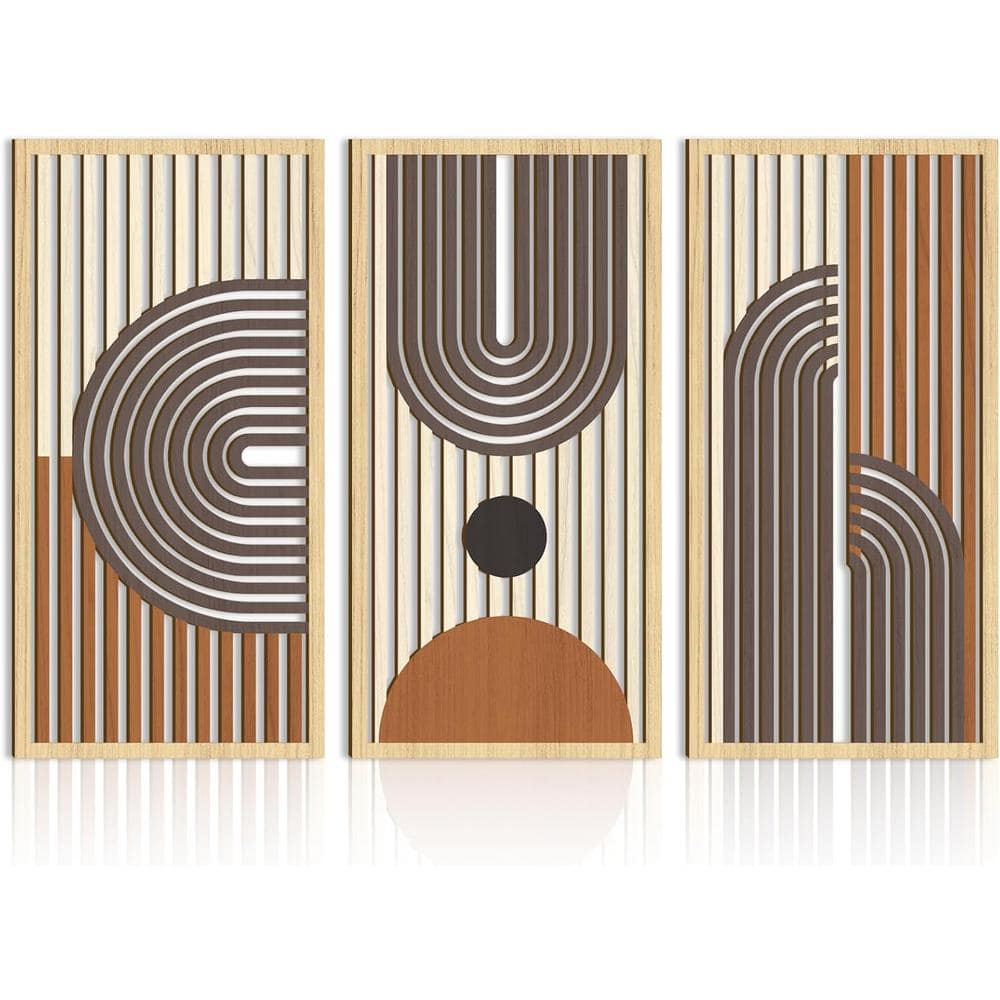 Large Brown Hollow Wooden Geometric Boho Wall Art Set