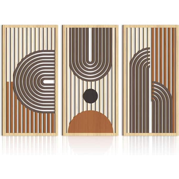 Unbranded 32 in. x 16 in. Brown Hollow Wooden Geometric Framed Wooden By Wall Decor Wall Art Set of 3