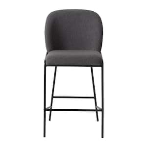 Blakeley 39 in. Dark Grey Metal Bar Stool with Boucle Upholstered Seat