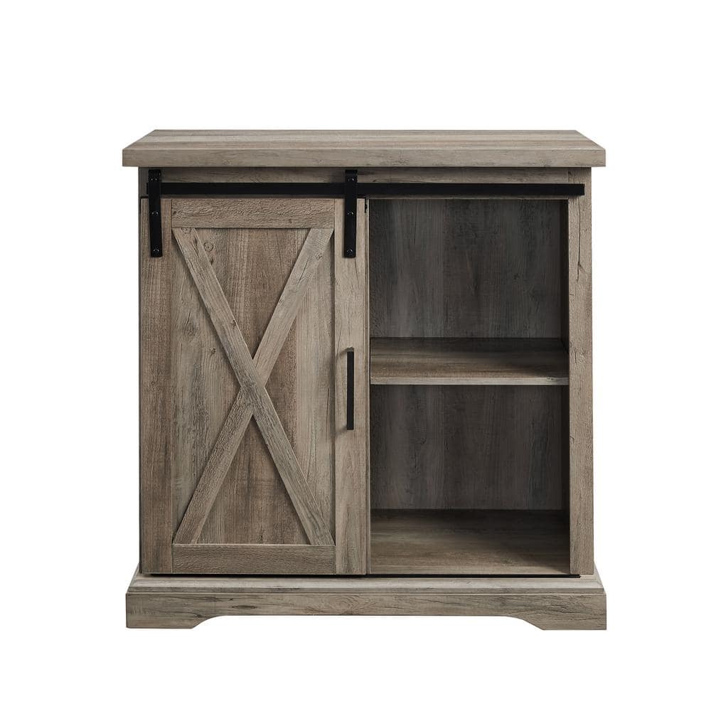 Rustic Farmhouse 32" Grey Wash Buffet with Sliding Barn Door