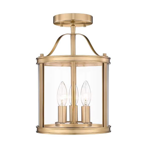 pasentel 8.86 in. 3-Light Gold Modern Semi-Flush Mount Ceiling