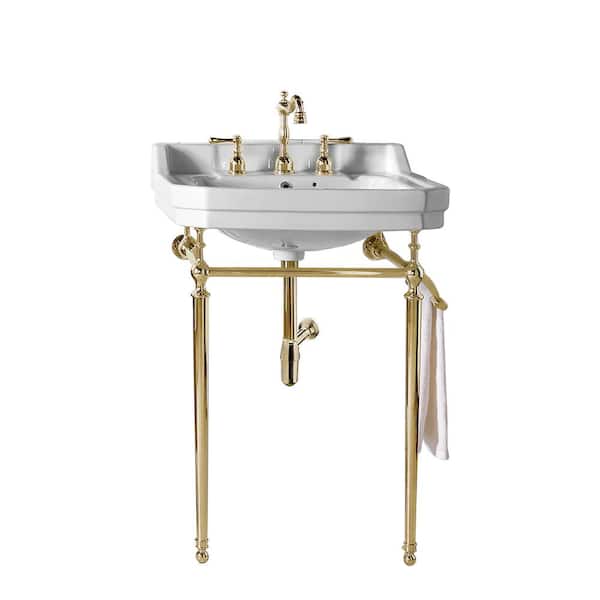James Martin Vanities Wellington Single Console Sink in Brass