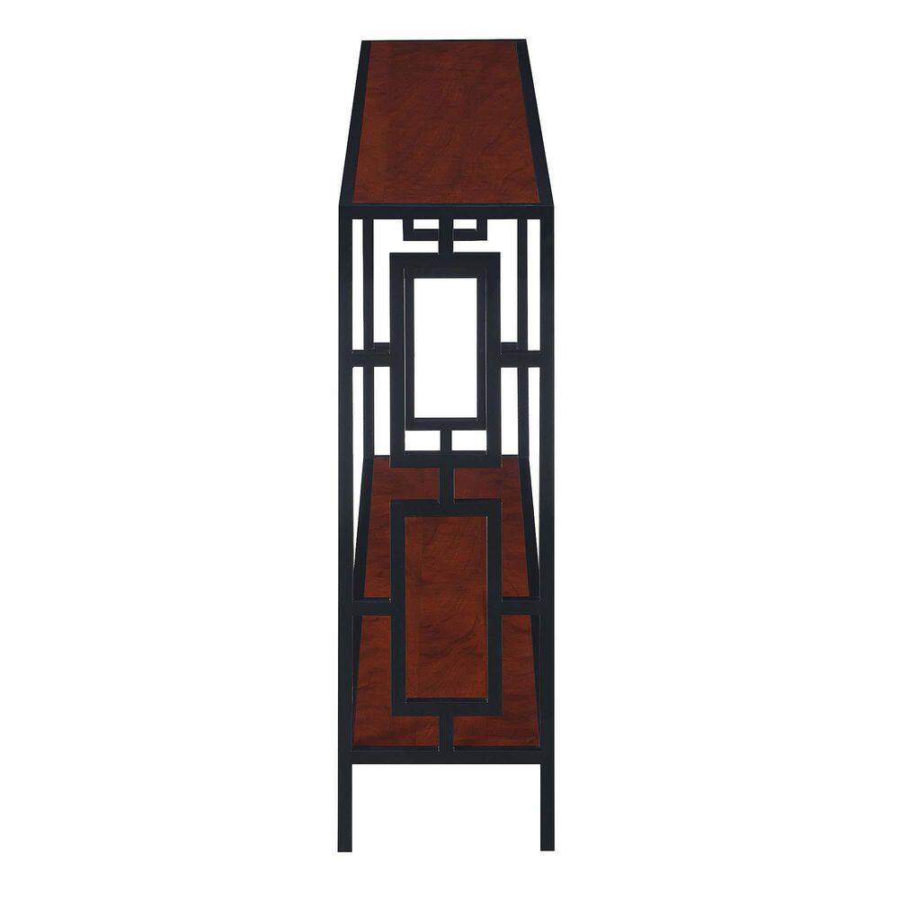 Cherry Wood and Black Metal 48" Console Table with Shelf