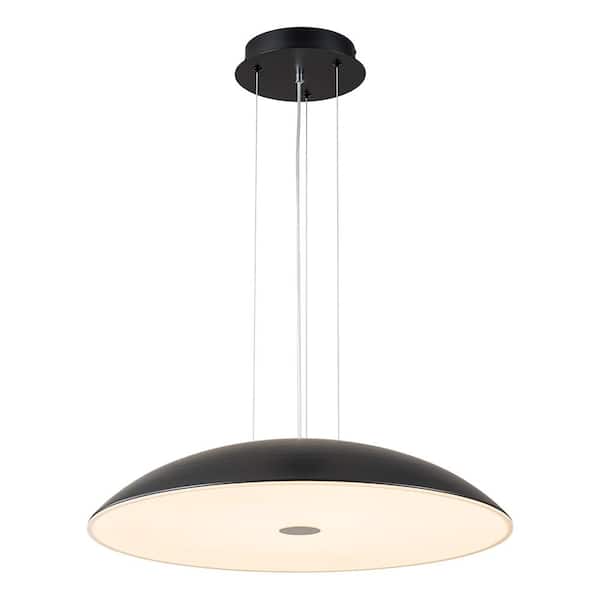 HUOKU PCover 23.6 in. 1-Light UFO-Shape Matte Black Dimmable Integrated LED Pendant Light for Kitchen Island