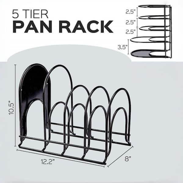 5-Tier 12.2 in. Standing Steel Pan Organizer Pot Racks for Kitchen Skillets, Griddles, Shallow Cookware, Black