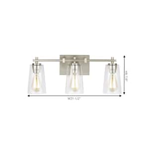 Mercer 21.5 in. W. 3-Light Modern Satin Nickel Bathroom Vanity Light