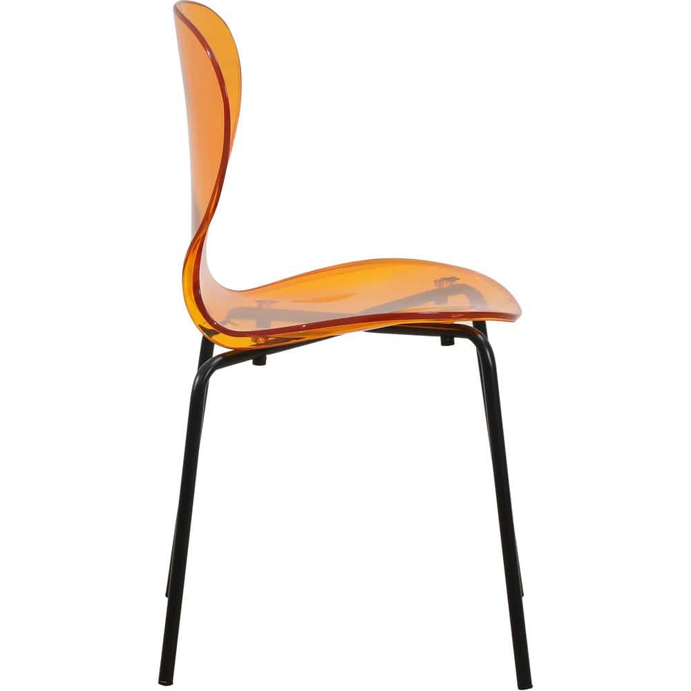 Amber Transparent Metal Side Chair with Black Base