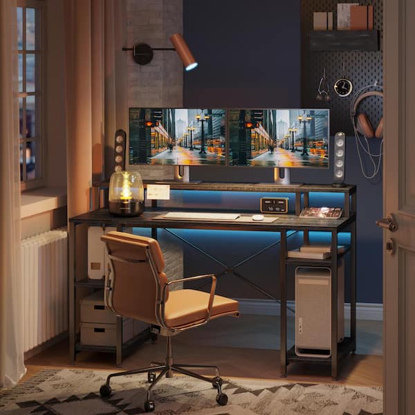 55.12 in. Charcoal Computer Desk with Monitor Stand