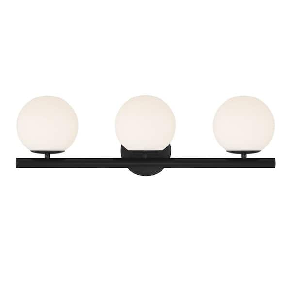 Designers Fountain - Crown Heights 25 in. 3-Light Matte Black Modern Vanity Light with Etched Opal Glass Shades