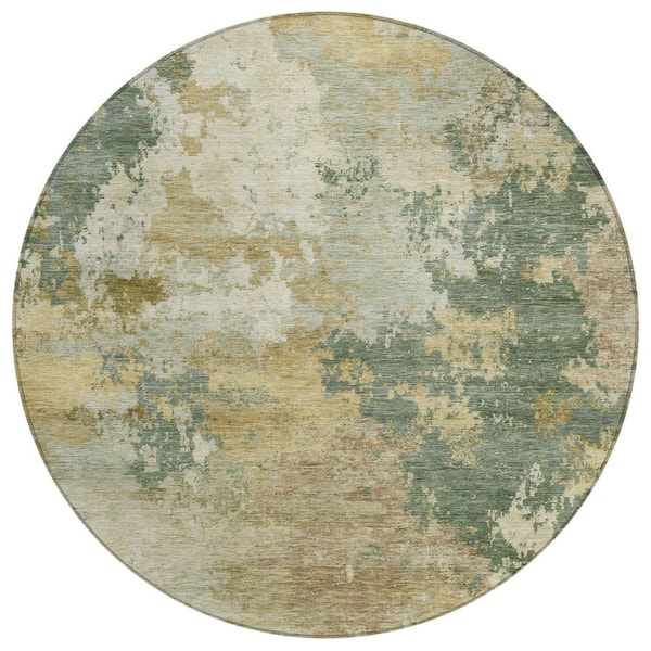 Chantille Machine Washable Indoor/Outdoor Abstract ACN2367 Aloe 8 ft. x 8 ft. Round Rug