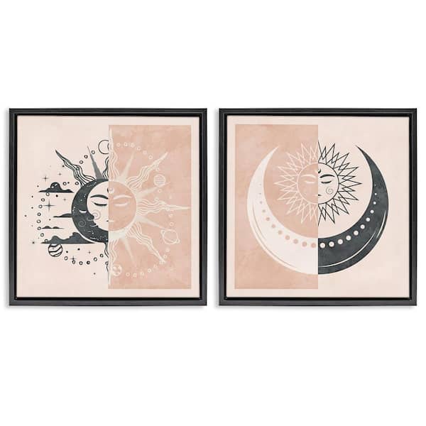 Boho 2-Tone Moon Sun by Nina Blue 2-Pieces Black Floater Frame Religious Graphic Art Print 25 in. x 25 in.
