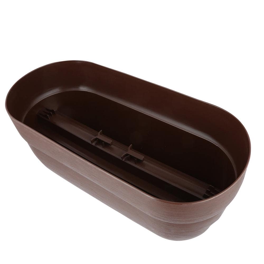 Bloomers 24" Brown Resin Railing Planter with Drainage Holes