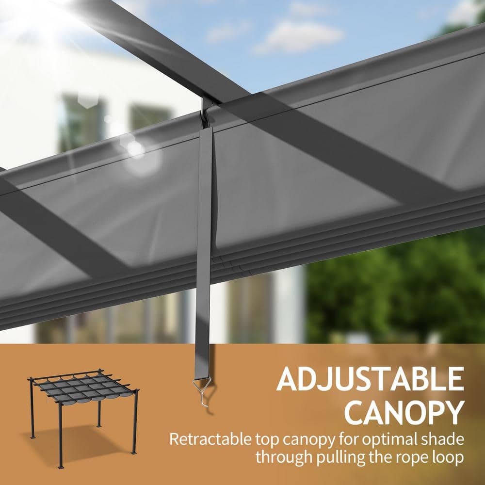 10 ft. x 10 ft. Gray Metal Patio Pergola with Retractable Canopy