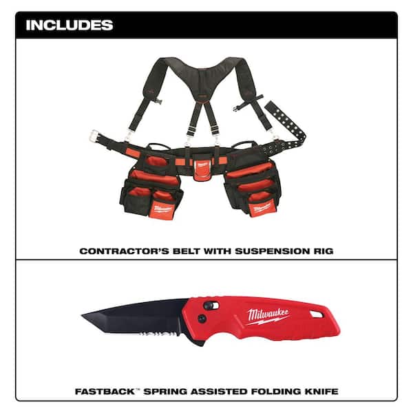 Milwaukee Contractors Work Belt with Rig with Spring Assisted Knife