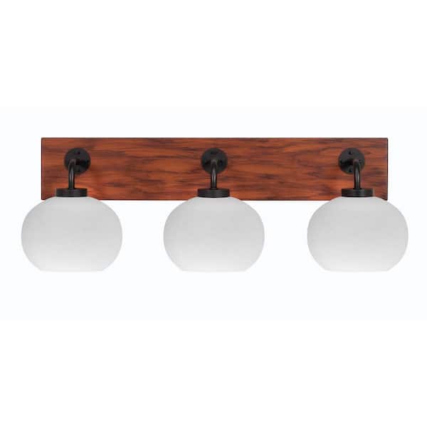 Unbranded Kirby 27.25 in. 3-Light Matte Black and Painted Wood-look Metal Vanity Light