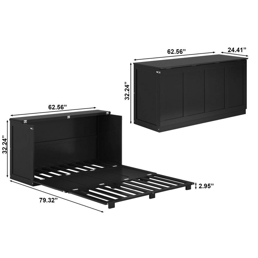 Westfield Black Wood Frame Queen Low Profile Murphy Bed Chest with 6 in. Mattress - thumbnail 10