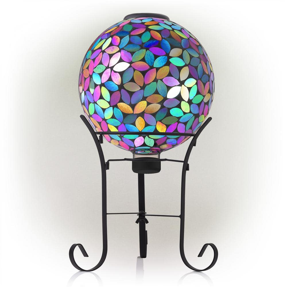 11" Solar Mosaic Iron/Glass Gazing Globe with Stand Purple - Alpine Corporation