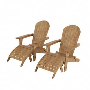 Vineyard 4-Piece Teak Outdoor Plastic Folding Adirondack Chair and Folding Adirondack Ottoman Set