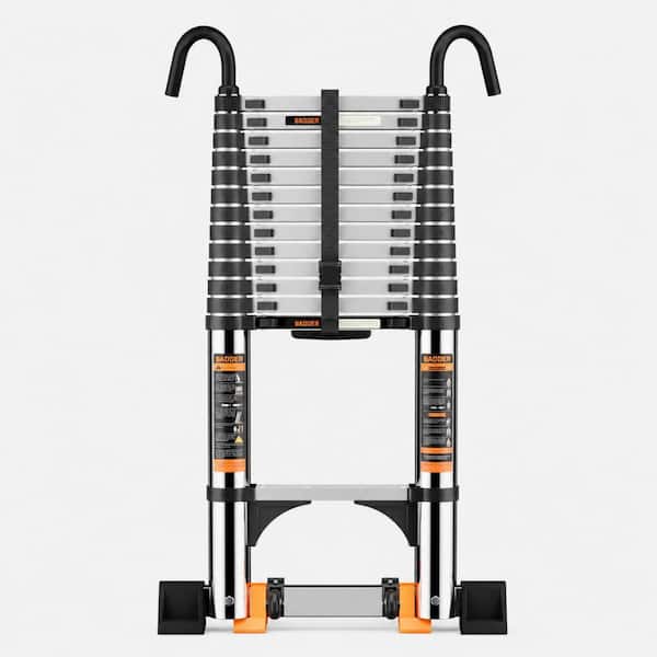 16.7 ft. Portable Steel Extension Ladder with Stable Hook, Stabilizer Bar and Mobility Wheels, 330 lbs. Load Capacity