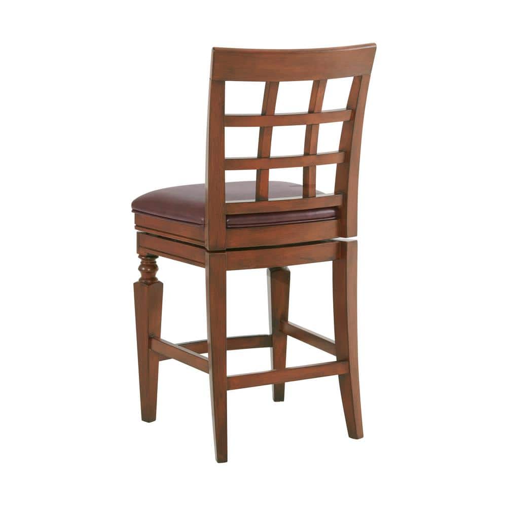Napa Mahogany Rubberwood Counter Height Swivel Stool with Faux Leather Seat