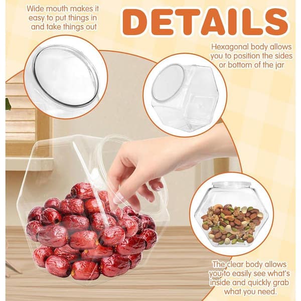 Lynzavix 3-Pieces Clear Hexagon Plastic Candy Jars with Lids Wide