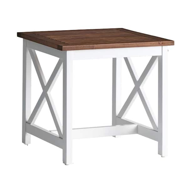 Benjara 19.75 in. Brown and White Rectangular Wooden Top End Table