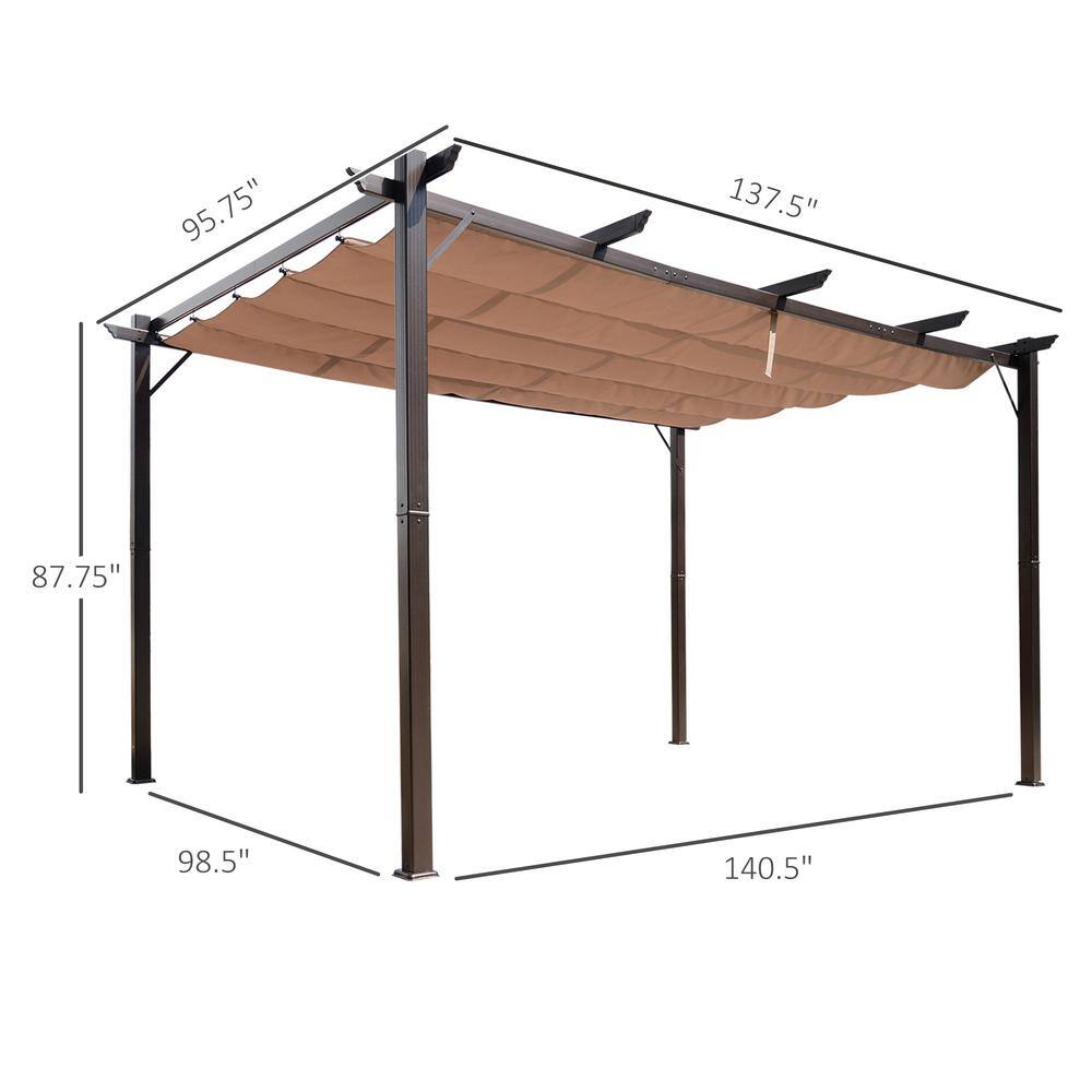Brown Aluminum 10' x 13' Retractable Patio Pergola Canopy