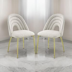 White and Gold Fabric Metal Frame Dining Chair (Set of 2)