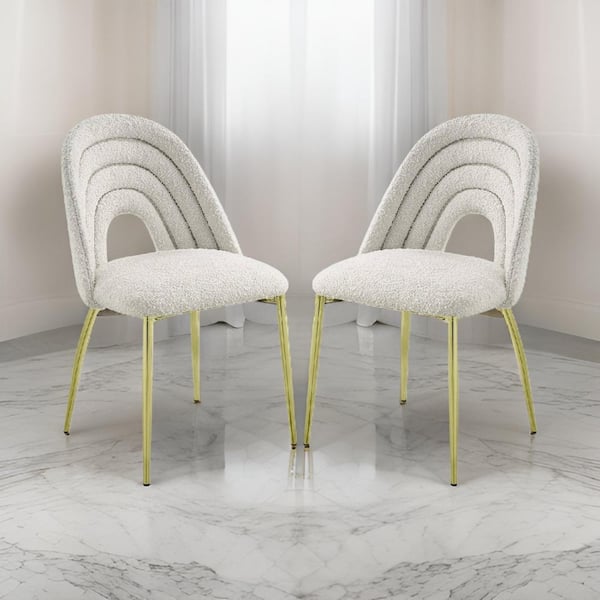 Benjara White and Gold Fabric Metal Frame Dining Chair (Set of 2)