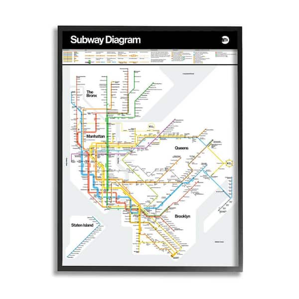 The Stupell Home Decor Collection New York City Urban Subway Diagram Chart Design By JG Studios Framed Country Art Print 20 in. x 16 in.
