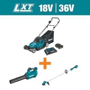 18V X2 (36V) LXT 17 in. Walk Behind Residential Lawn Mower Kit (5.0Ah) with LXT Blower and LXT 13 in. String Trimmer