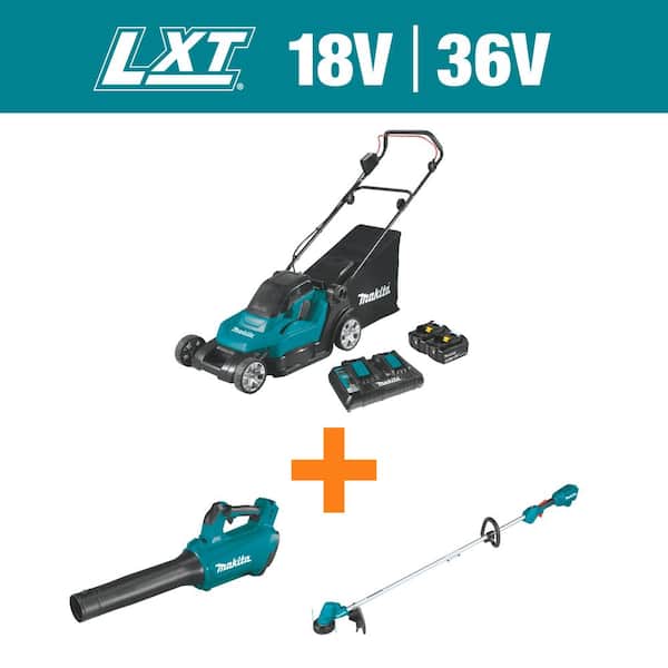 Makita 18V X2 (36V) LXT 17 in. Walk Behind Residential Lawn Mower Kit (5.0Ah) with LXT Blower and LXT 13 in. String Trimmer
