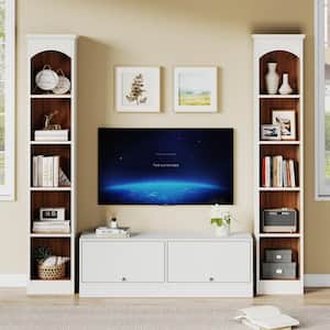 71 in. Tall Walnut and White Engineered Wood 5-Shelf Narrow Bookcase, Bookshelf with Storage for Home Office Living Room