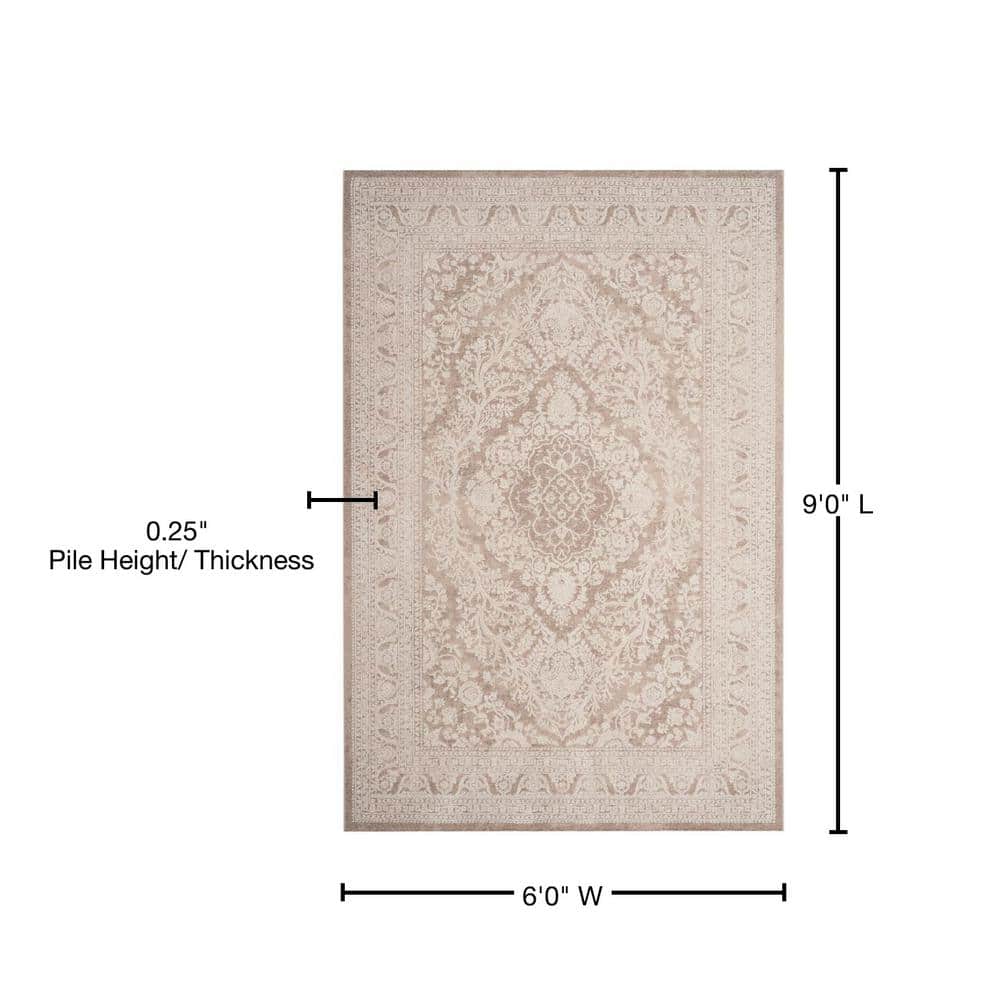 Elegant Floral Medallion 6' x 9' Beige and Cream Area Rug