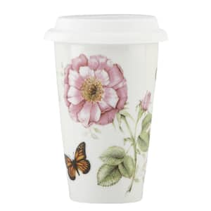 Butterfly Meadow 10 oz. Porcelain White Multi-Color Travel Beverage Mug