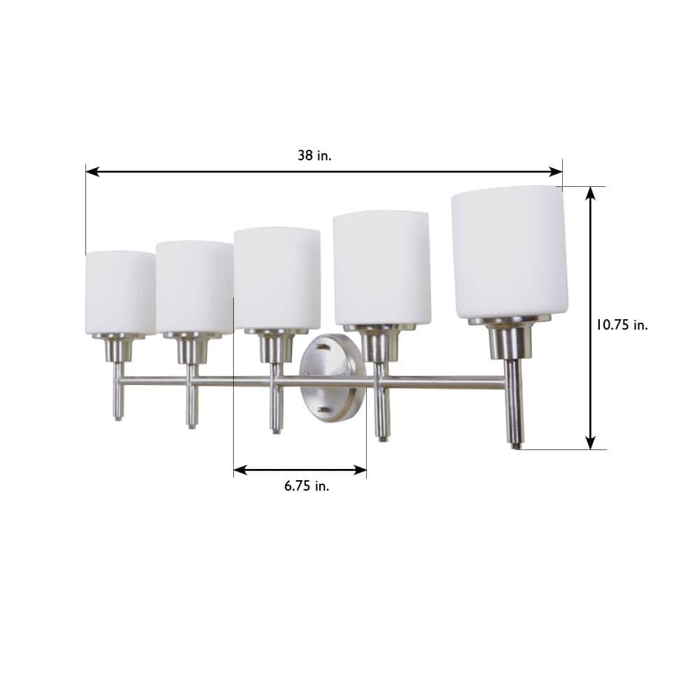 Aubrey 5-Light Satin Nickel Vanity Light with Frosted Glass Shades