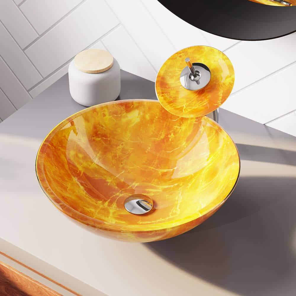 Mr Direct Double Layer Glass Vessel Sink In Yellow And Orange 605 The Home Depot