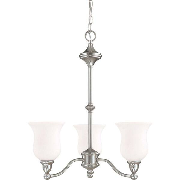 Glomar 3-Light Brushed Nickel Chandelier with Satin White Glass Shade