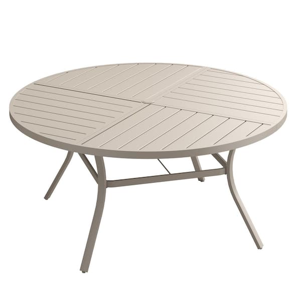 50 in. Sandshell Round Outdoor Metal Patio Dining Table for 6, All-Weather Lawn Garden Table
